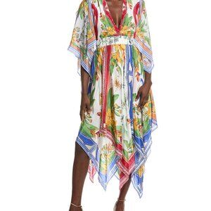 NWT Off-White Tropical Destination Kimono Sleeve Midi Dress FARM RIO